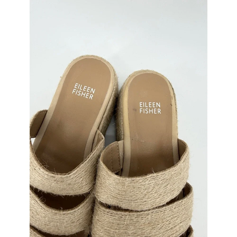 Eileen Fisher Womens Jute Triple Strap Platform Espadrille Slide Sandals Size 6